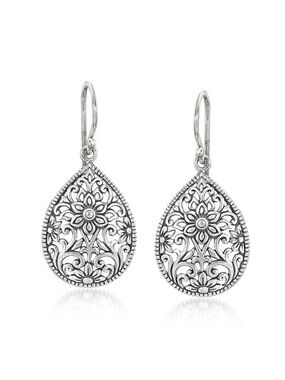 Ross-Simons Sterling Silver Bali-Style Floral Filigree Teardrop Earrings new!